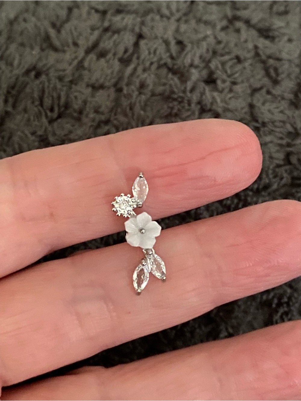 Silver Floral Cubic Zirconia Drop Earring - White Silver